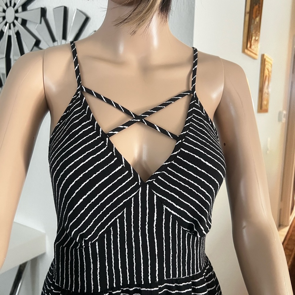 NYC Black and White Striped women’s summer Dress,,has a waistline,size M